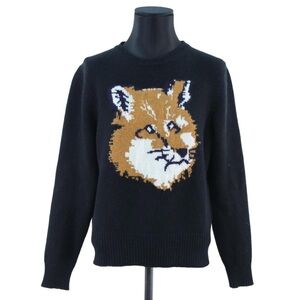 Maison Kitsune Black Wool Sweater with Classic Fox Head Logo Medium